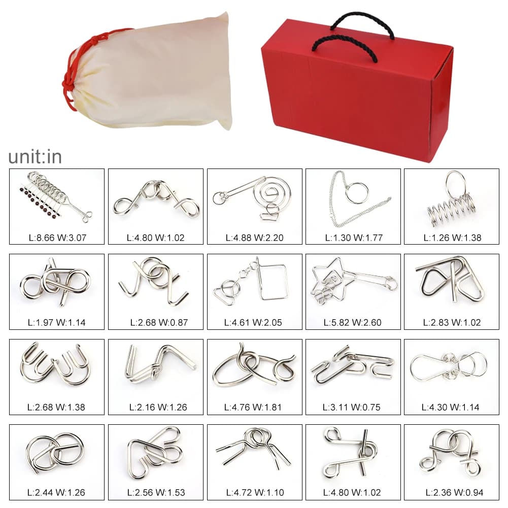 Set di puzzle in filo metallico da 20 pezzi Puzzle IQ Mente Rompicapo Formazione Giocattoli educativi Puzzle in filo metallico