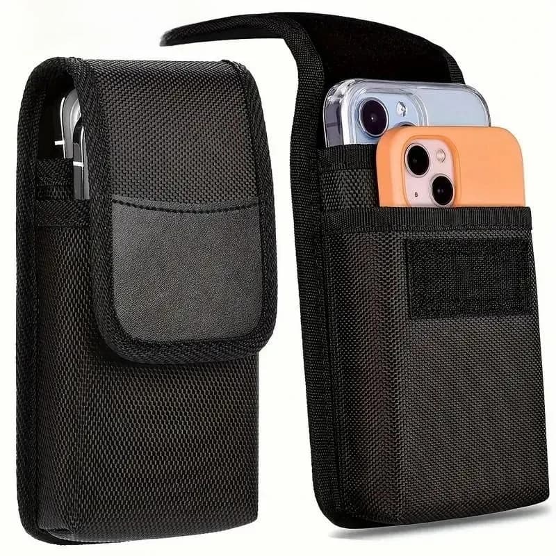 Borsa universale per telefono sotto i 7,5 pollici, custodia a doppia tasca in nylon da cintura per cellulare, borsa da esterno da uomo per iPhone 16 15 Samsung S23