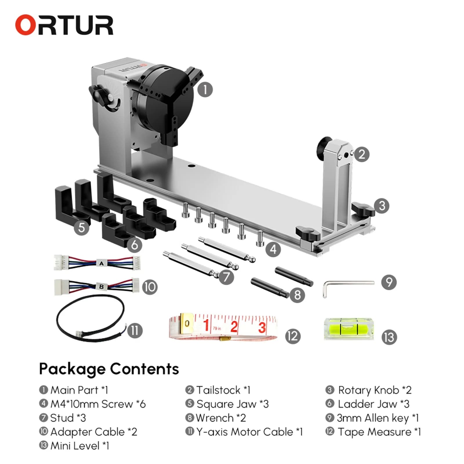 ORTUR (YRC1.0) CNC rotary roller with spindle 360 rotating 180 Horizontal vibration angle base for all laser engraving machines