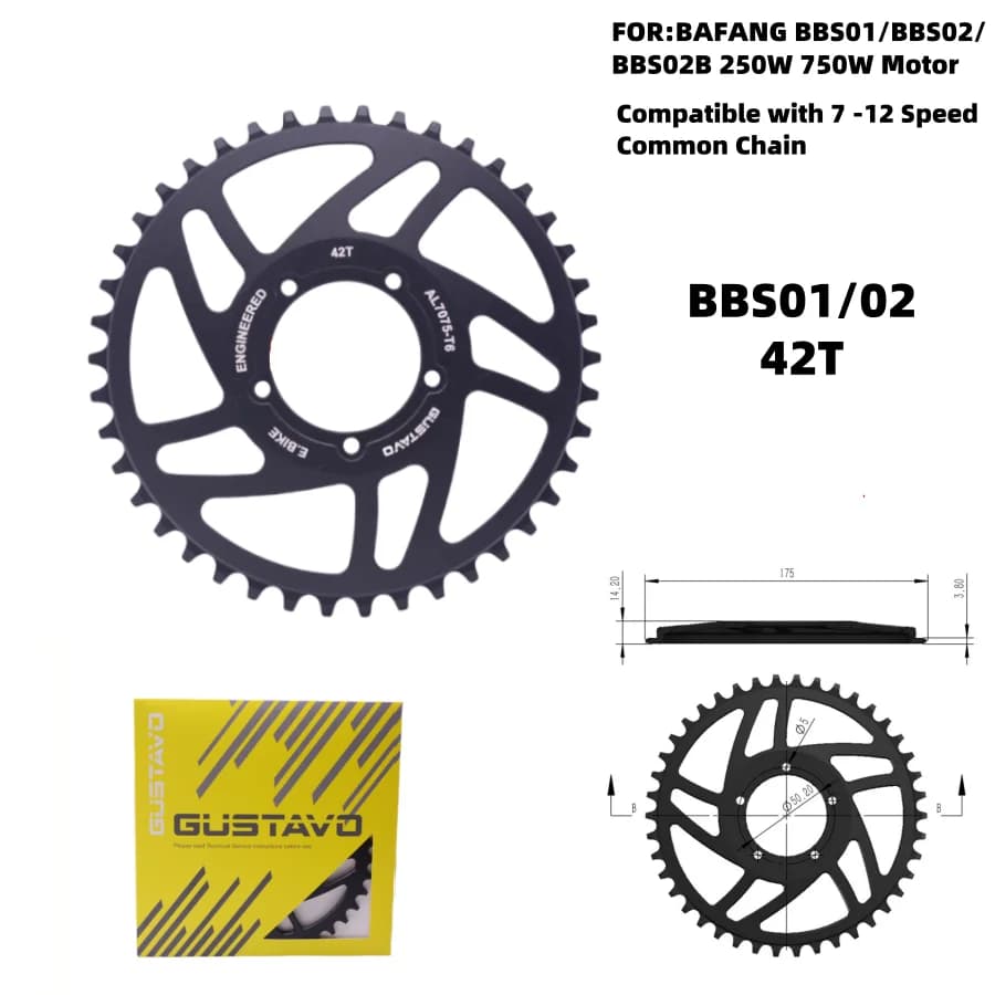 GUSTAVO Bici Elettriche Anello Catena Per BAFANG BBS01 BBS02 Mid Drive Motore Offset 14MM 250W-750W Motore 42T 44T 46T 48T 52T