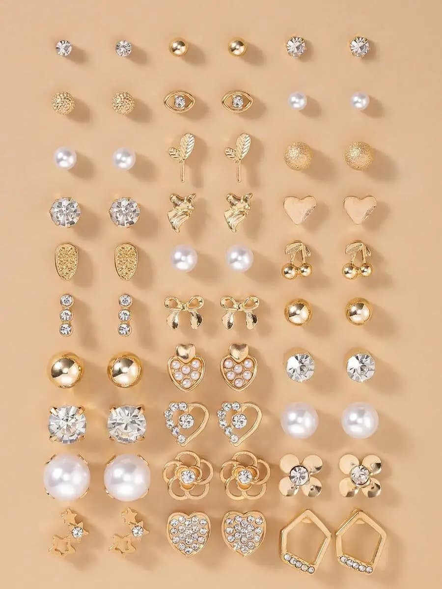30pcs Fashion Stud Earrings Set Heart Flower Star Bow Cherry Faux Pearl Crystal Alloy Daily Casual Holiday Jewelry