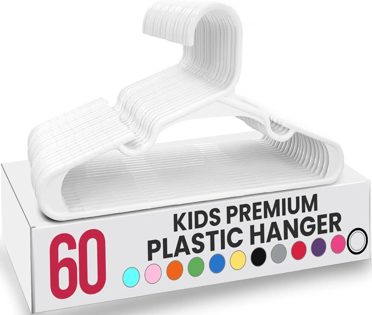 Pack of 60 Groups for Children - Groups in Plastic 11.5 Inches for Wardrobe, Children's and Newborns (Bianche)
