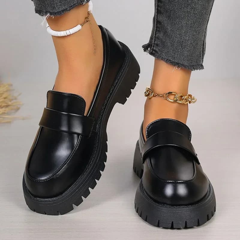 Plus Size 35-43 Women's PU Leather Moccasins Women's British Style Slip On Platform Shoes Women's Thick Soles Japanese School Uniform Shoes