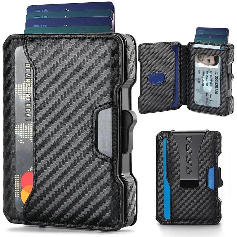 One-click Elastic Card, Metal Leather Card Bag, RFID Anti-theft Brush Function, Multi-card Position Men's Wallet