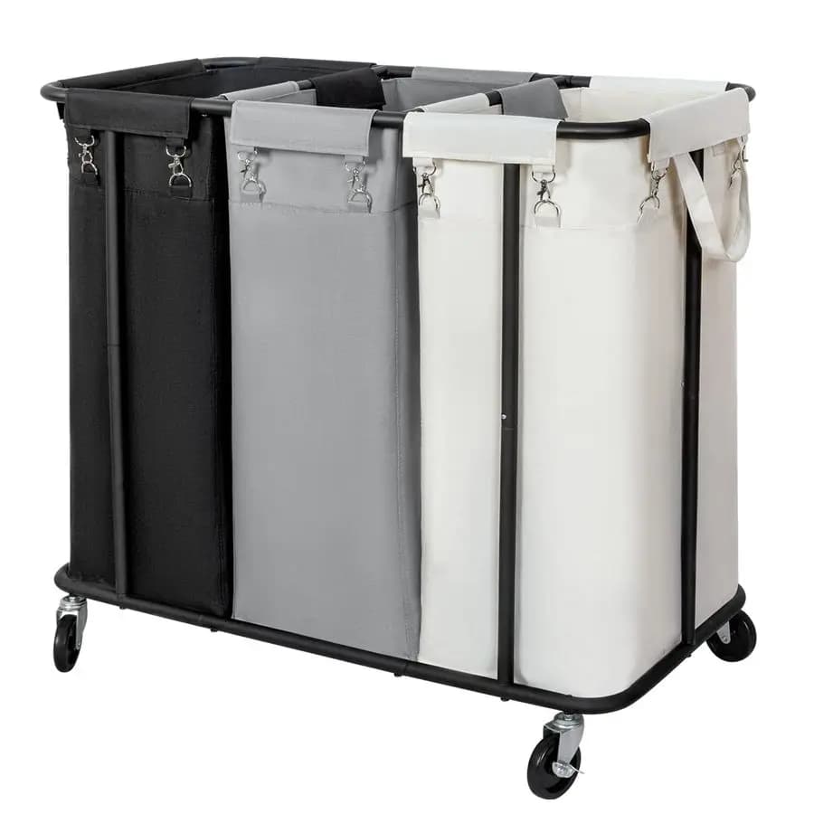 Linen basket with wheels Laundry basket with wheels 260 liters Wheels Laundry basket with 3 sections organizer with steel frame and removable bags Larg