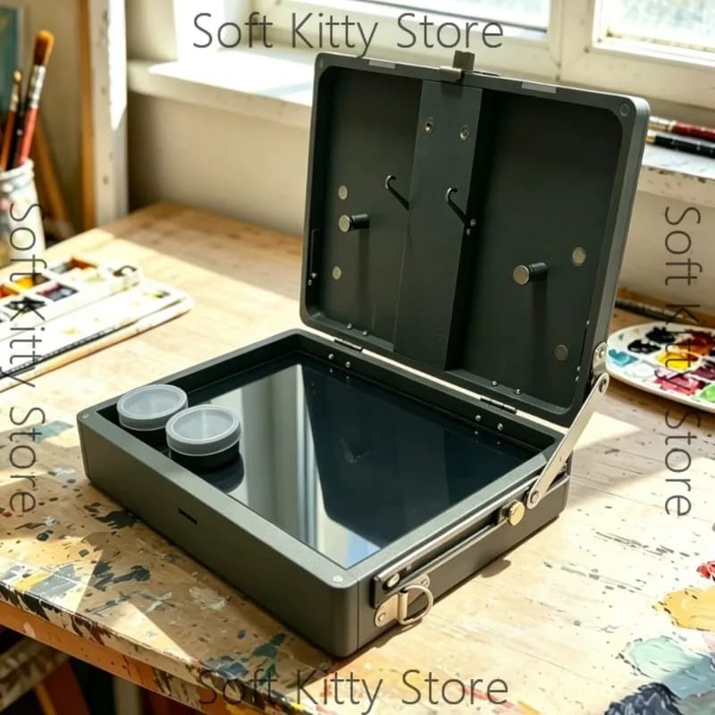 Portable Oil Painting Box, Lightweight Outdoor Sketching 3D Printed Paint Storage Case with Acrylic Palette & Oil Cups