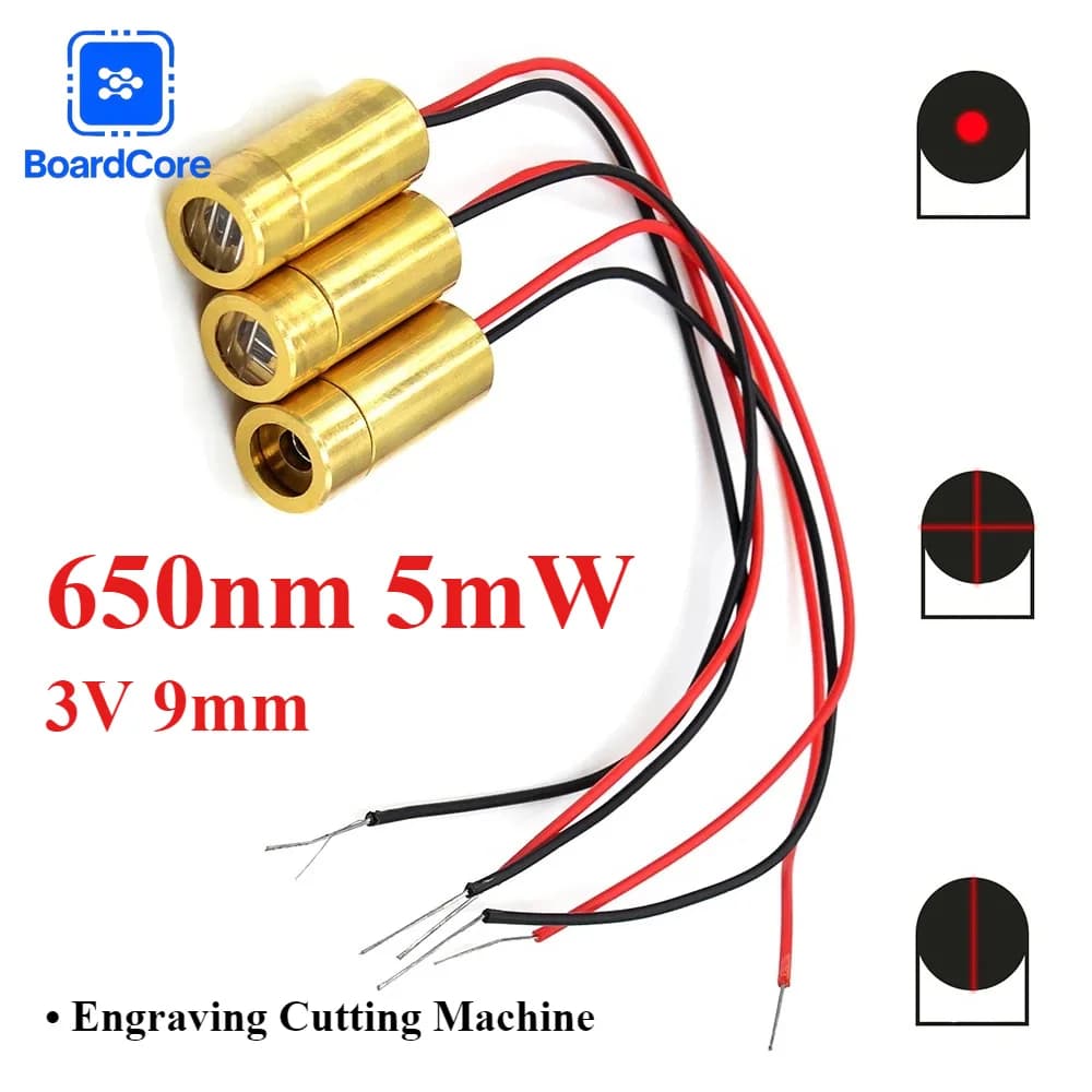 Mini 650nm 5mW Red Laser Head 3V 9mm Cross Line Dot Module Industrial Positioning for Engraving Cutting Machine 1pcs