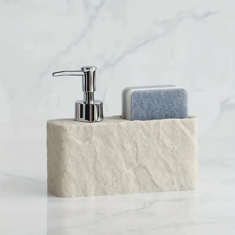 Dispenser di sapone da 1 pezzo con supporto per spugna, dispenser multiuso per lozioni per lavello da cucina, contenitore per sapone per le mani per bagno, ricaricabile
