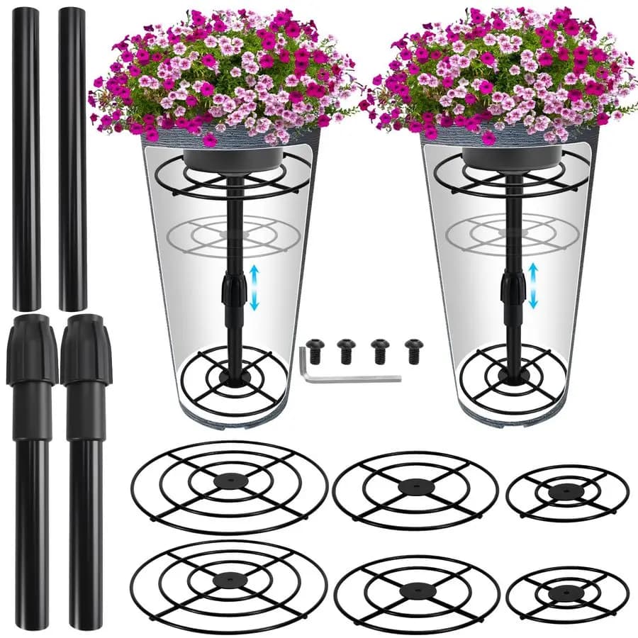 Set of Adjustable Tracks for Plants of 10,6-18,5 Inches for Internal Vases, Metal Reseller Inserts for Planters, Square High Vases, Rounds and Conical