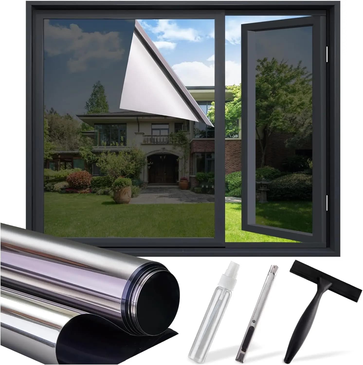 Pellicola per finestre a specchio unidirezionale multi-dimensione Privacy Adesivo per vetro con blocco solare Pellicola riflettente per controllo del calore Tinta per finestre autoadesiva