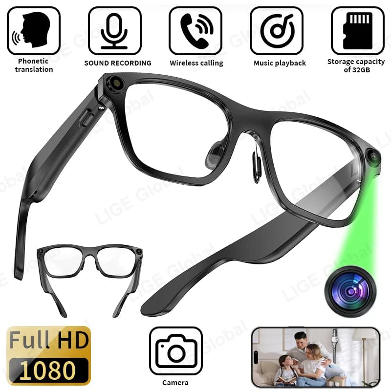 LIGE AI Smart Glasses 5MP Camera Video Recording Translation Sunglasses Voice Control Bluetooth Music Reproduction Man Woman 2025