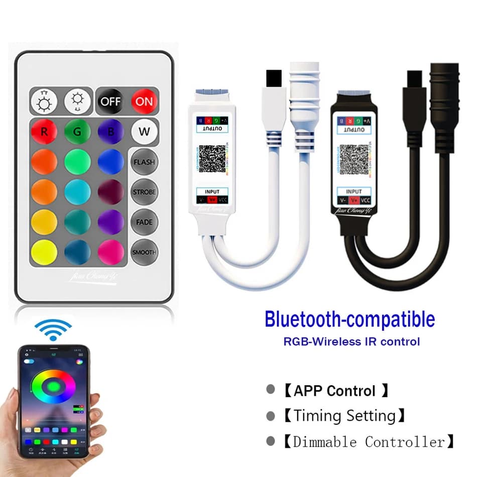 DC12V 24V RGB Controller Music BT Smart APP control con telecomando IR 24key o Bluetooth-compatibile per 5050 RGB LED strip light