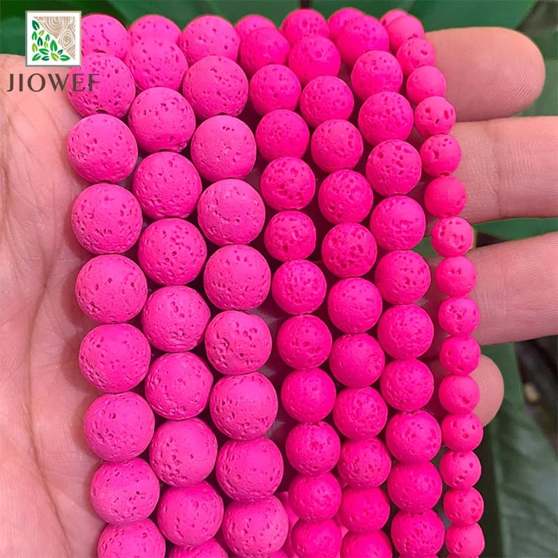 Perline rotonde di roccia vulcanica lavica rosa rosa pietra naturale per creazione di gioielli orecchini ad anello braccialetto fai da te 15 '' filo 4/6/8/10mm
