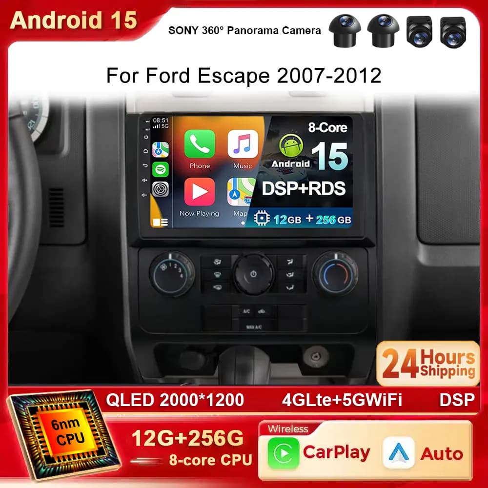 Android 15 Radio Per Ford Escape 2007 2008 2009 2010 2011 2012 Navigazione GPS Multimedia Video Player Stereo wireless 4G Carplay
