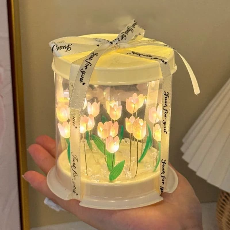 Fai-da-Te Tulip Lamp, Simulated Flower, Cake Box, Comodin Lamp, Craft Decoration, Night Light Tulips, Birthday Gift