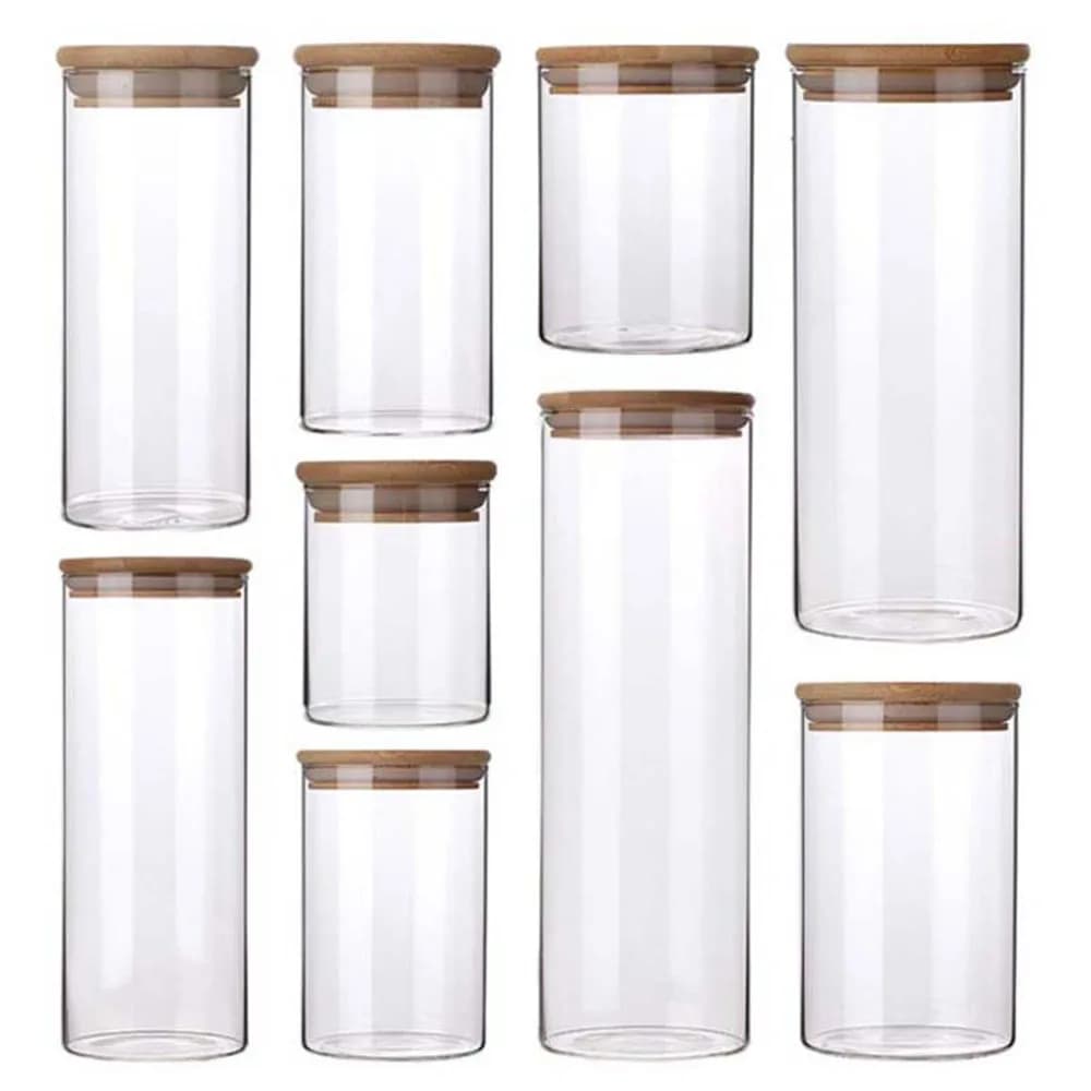 4/8 pz 250 ml 500 ml 1000 ml Barattolo di Vetro con Coperchio di Bambù Barattolo di Stoccaggio Trasparente Sigillo Pentola Vuoto Ermetico Contenitore di Caramelle Contenitore di Alimenti