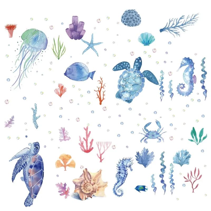 8 Sheets Sea Life Window Decals Stickers Ocean Turtle Seahorse Jellyfish Starfish Coral Summer Wall Clings Sticker PVC