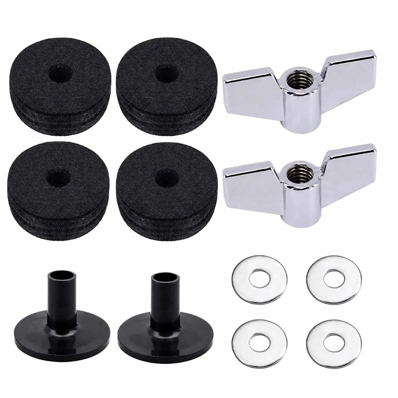 Soft Drum Felt Pad Cymbal Mounting Kit with M8 Wing Nuts and Washers for Practice Room Drum Sets