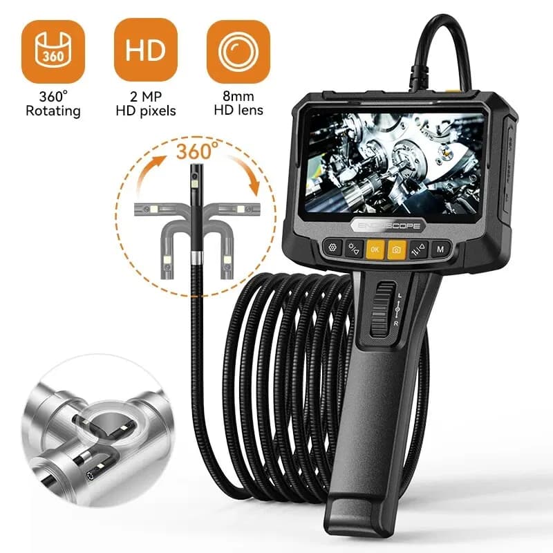 360 ° Industrial Endoscope Camera for Steering 8mm 5 "IPS Screen Periscope inspection with single lens and double 1080P for car motor pip