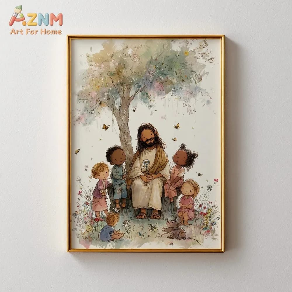Jesus Teaching . Print. Christian Wall Art For Home. Faith Art Illustration. Bible Print Decor