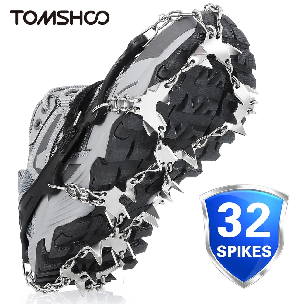 Tomshoo 32 Denti Pinza per Ghiaccio Spike per Scarpe Antiscivolo Escursionismo Arrampicata Spikes da Neve Ramponi Tacchetti Catena Artigli Grips Stivali Copertura