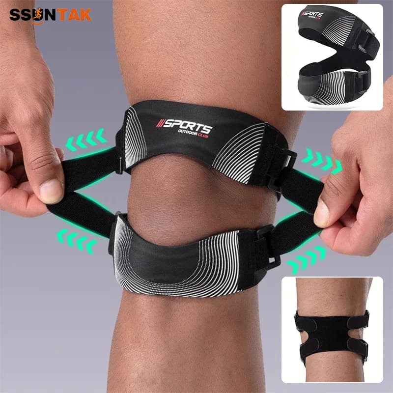 Supporto per Ginocchio Regolabile con Fascia a Compressione per Tendine Rotuleo, Assorbimento degli Urti, Unisex per Sport