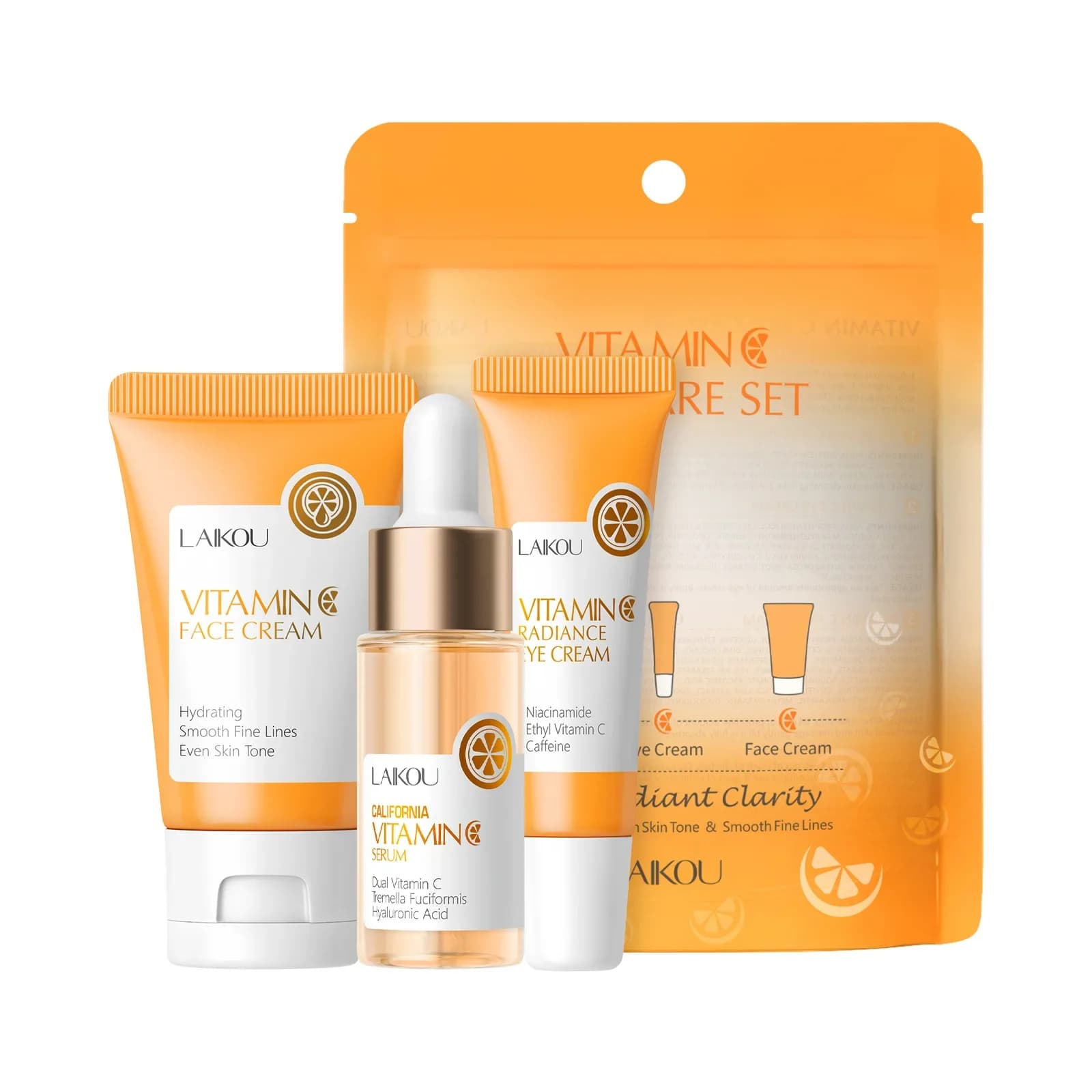 Set per la cura della pelle alla vitamina C 3 pezzi Siero Crema per gli occhi Crema idratante Rassodante Schiarente Cura del viso