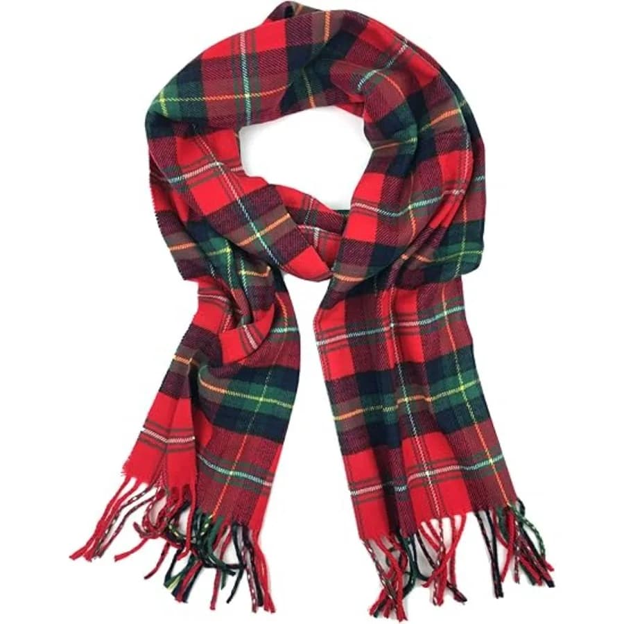Super Soft Luxurious Cashmere Feel unisex for Men and Women Winter Scarf，Bright Red-green Tartan Plaid