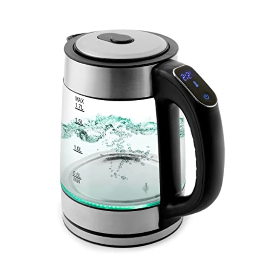 Bollitore Elettrico Professionale in Vetro da 1,7L con Display Digitale, Modello AWK-170D, Elemento Riscaldante in Acciaio Inox con Spegnimento Automatico per Casa