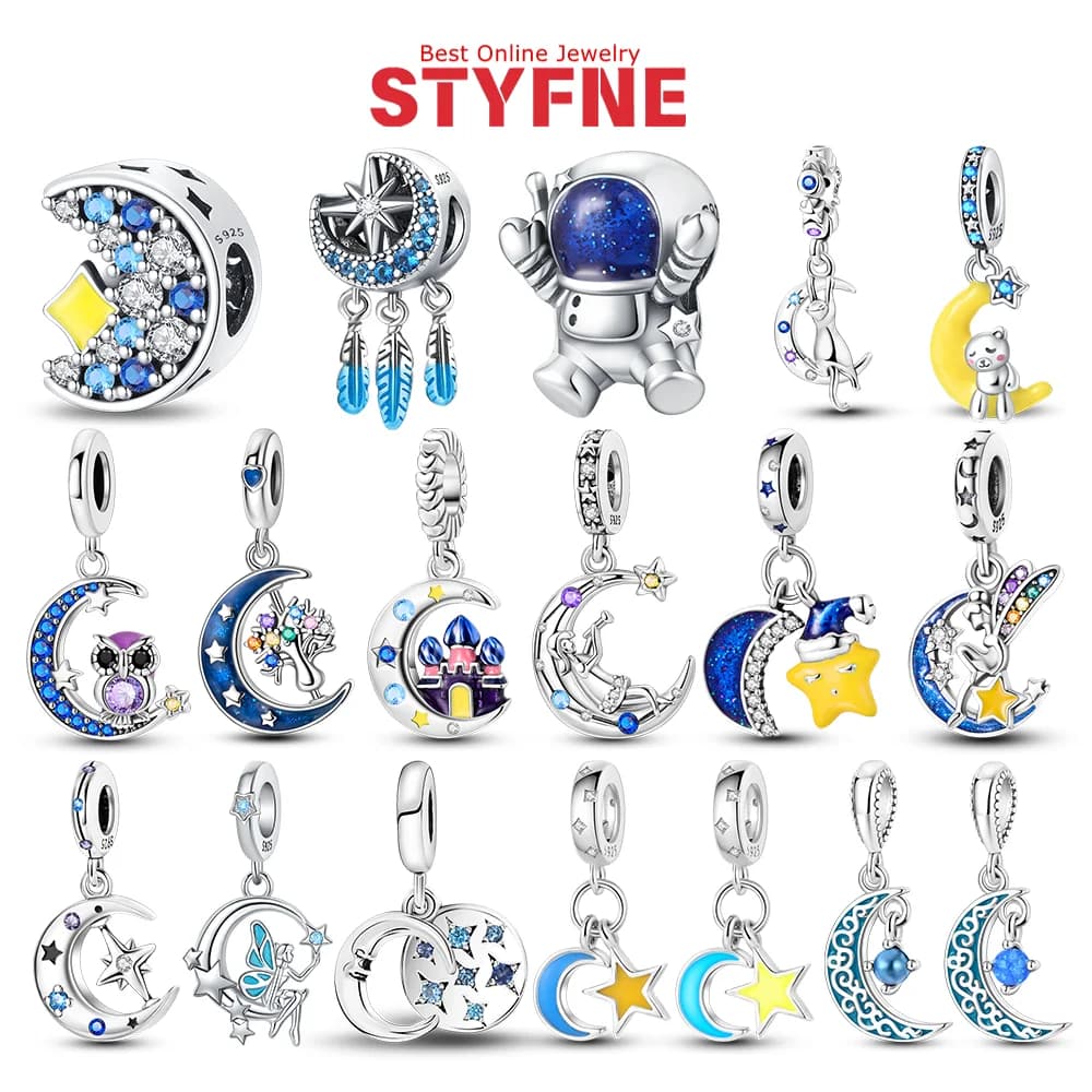 925 Sterling Silver Moon Cute Bear Charms Beads Fit Original Bracelets Bag Keychain Charms Beads Pendant Diy Women Jewelry Gift