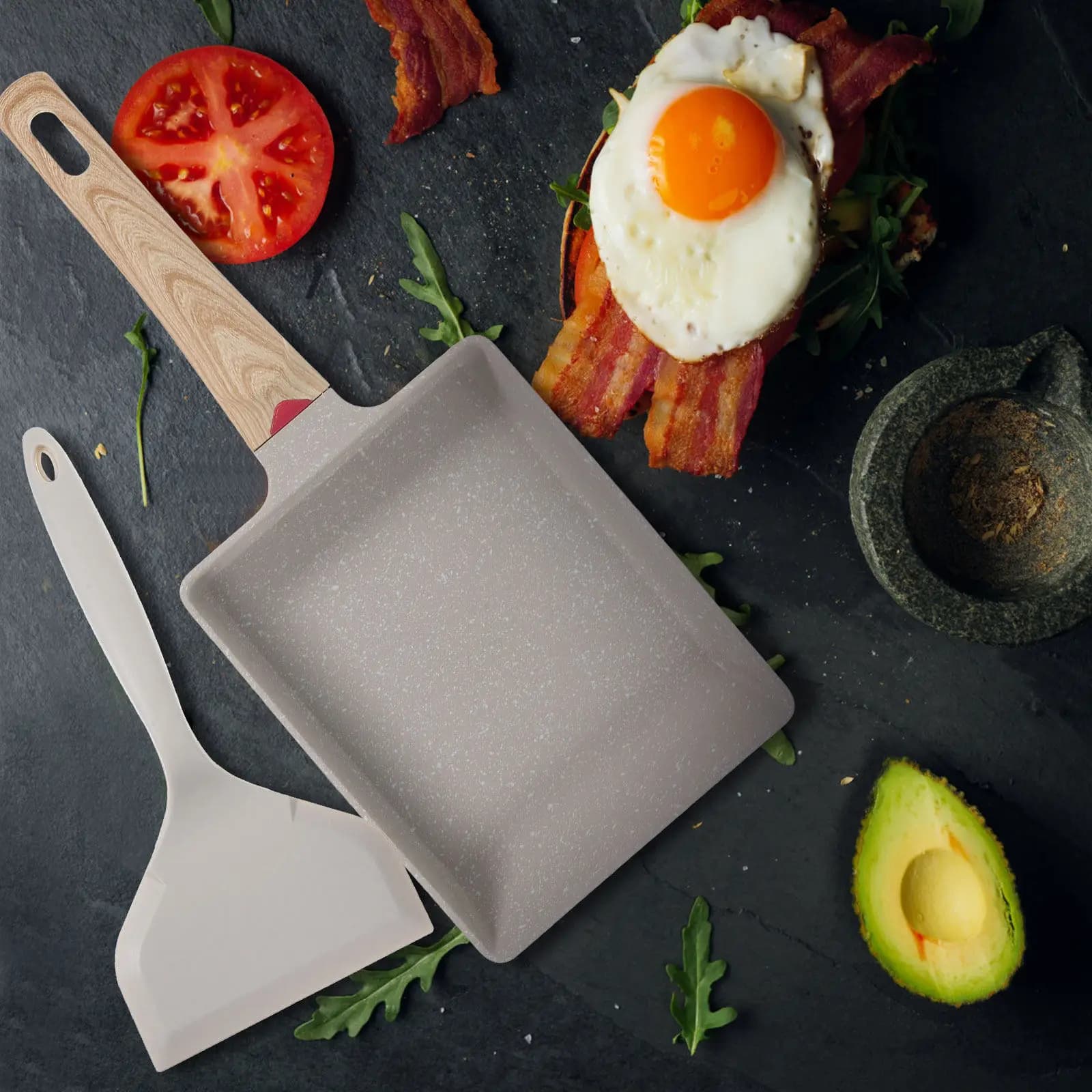 1 set of non-stick multifunctional pans with ergonomic handle, convenient accessory for cooking eggs, steaks and breakfasts