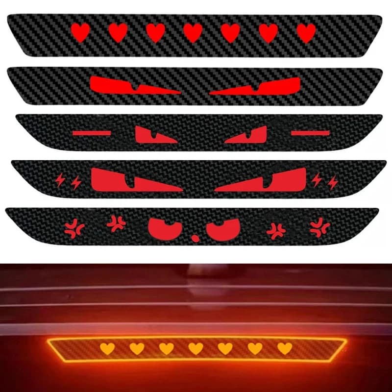 Monster Eyes Car Rear Light Sticker Cartoon Devil Eyes Tail Light Decal Carbon Fiber Pattern Transparent Night Projection