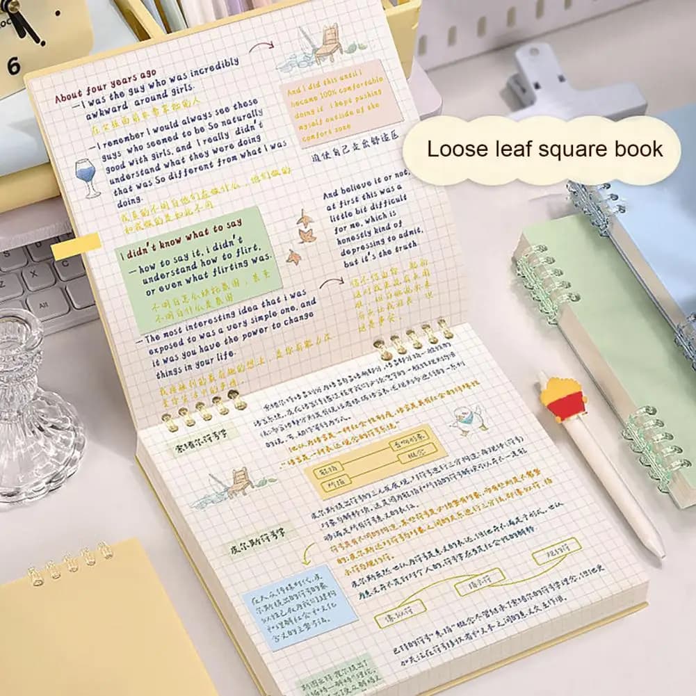 Quaderno a fogli mobili da 20 cm Linee orizzontali Quadrati spazi vuoti Carta addensata Notebook da latte Studio domestico per studenti Forniture per ufficio