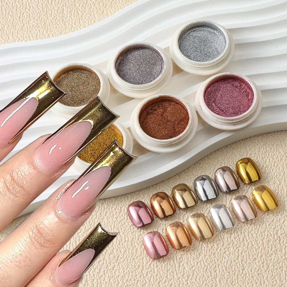 6 pezzi champagne oro argento specchio polvere nail art glitter oro rosa smalto gel UV polvere cromata effetto metallizzato decorazione pigmento