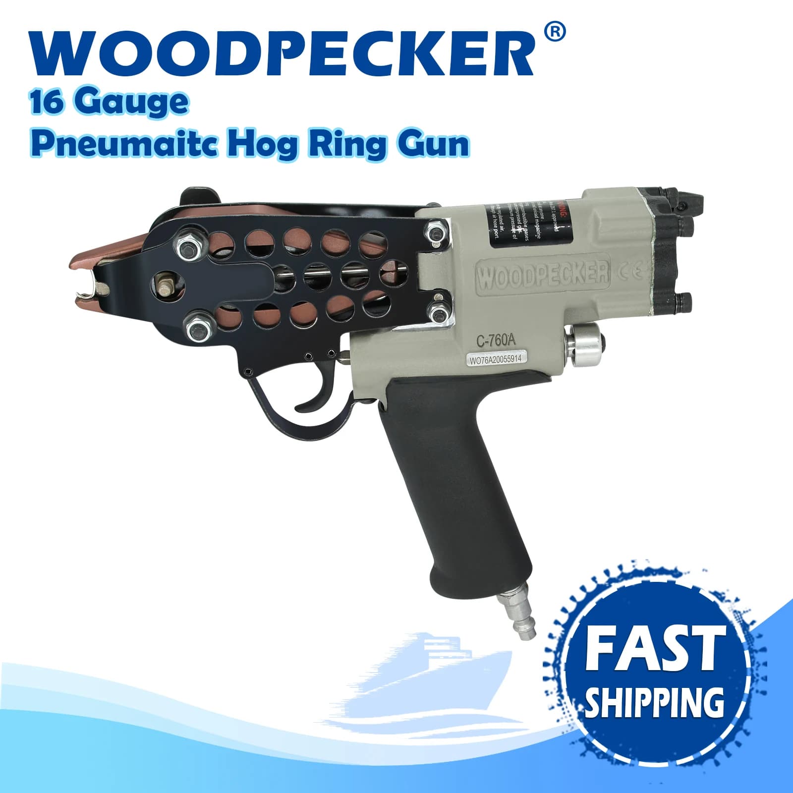WOODPECKER C-760A Pistola pneumatica ad anello per maiale calibro 16, corona interna da 12,5 mm, diametro di chiusura 3,0 mm, per gabbie, seggiolini auto, recinzione