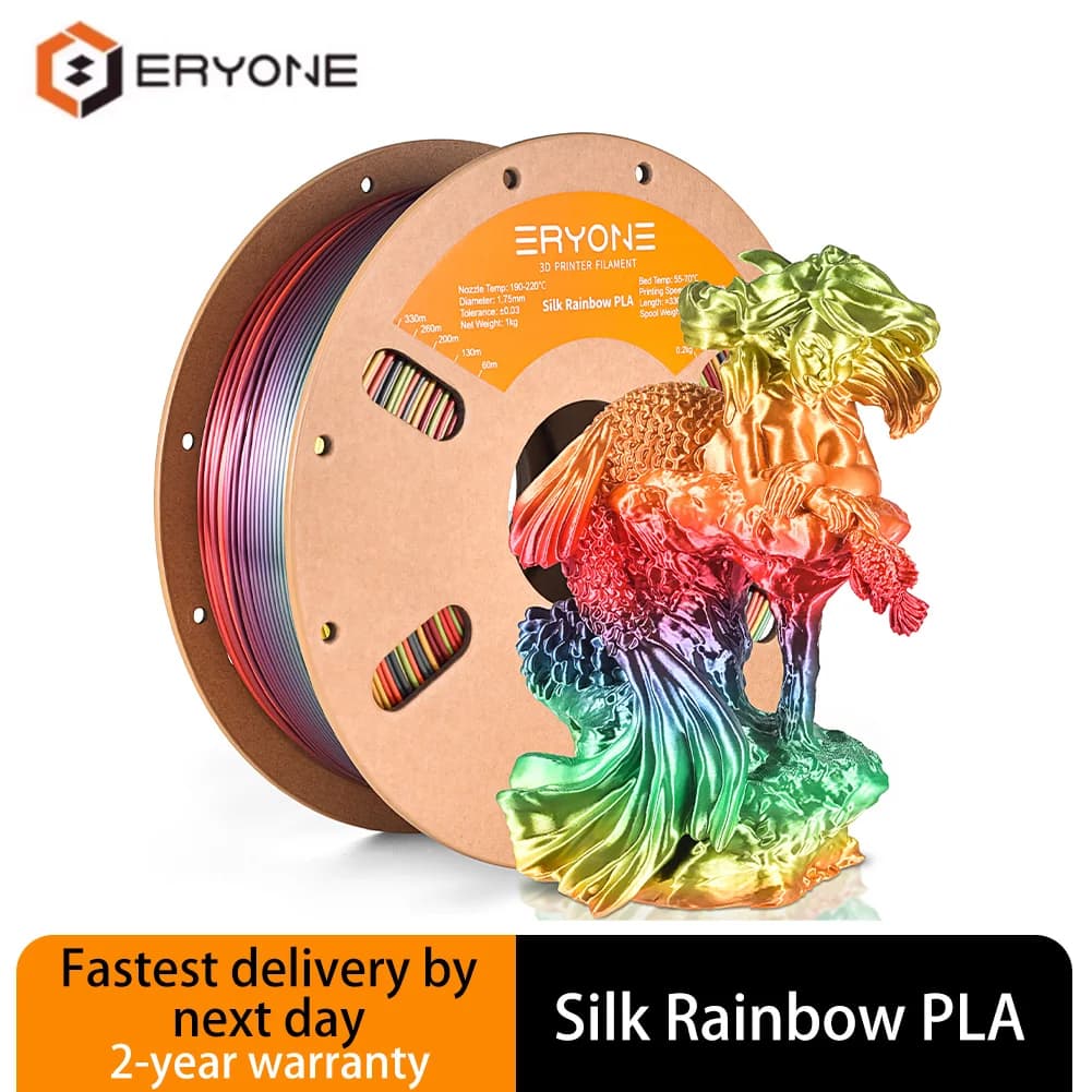 ERYONE Filament PLA silk rainbow 2 kg 2 kg (2x1 kg), multi-color shade and gloss finish for smooth 3D printing