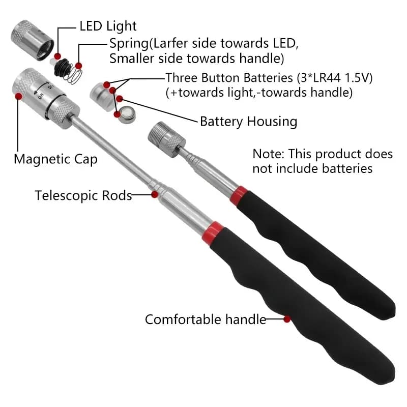Penna magnetica telescopica con luce a LED Asta di prelievo estensibile Mini strumento magnetico portatile per viti Dadi Bulloni Parti metalliche