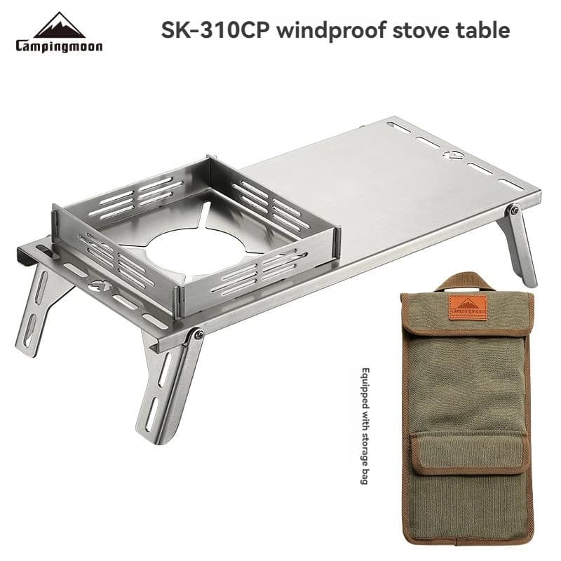 CAMPINGMOON SK-310CP Fornello a carbone pieghevole per barbecue in acciaio inossidabile con adattatore per bombola di gas e ripiano pieghevole per il campeggio