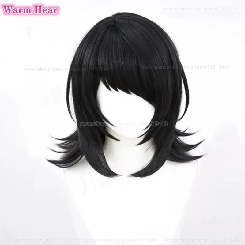 New! Yahata Umiri Synthetic Unisex 45cm Black Heat Resistant Hair Halloween Party Cosplay Anime Wigs + A Wig Cap