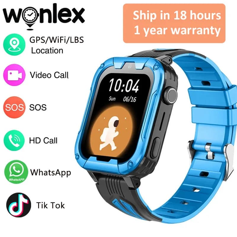 Wonlex 4G Wifi Smart Watch per bambini Whatsapp Android8.1 KT32 Videochiamata Chiamata SOS da 1,83 pollici Localizzatore di posizione GPS Smart baby watch