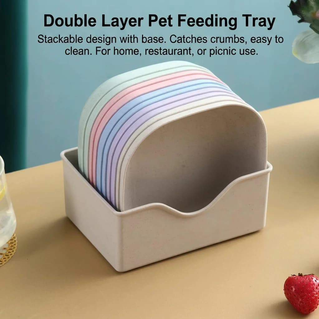 Elegant Pet Food Tray Leakproof Dog Feeding Plate for Home Dining Japanese Style Plastic Snack Dish Durable Stackable Base