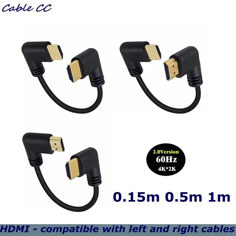 1.5Ft / 50cm 90 Degree HDMI 2.0 Male to Male Cable, Gold Plated High Speed HDMI Male Right Angle to Male Left Angle Cable 60Hz,