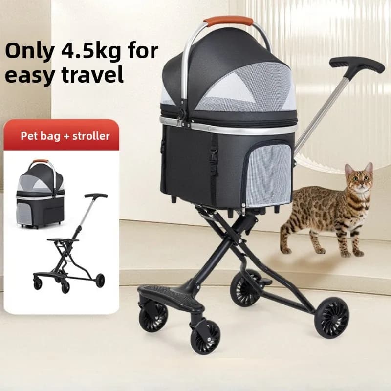 Passeggino di Lusso per Animali Domestici, Leggero e Pieghevole, Trasportino per Cani e Gatti Tutto-in-Uno, Carrello da Viaggio con Tettuccio e Design Traspirante per Sedili per Cani