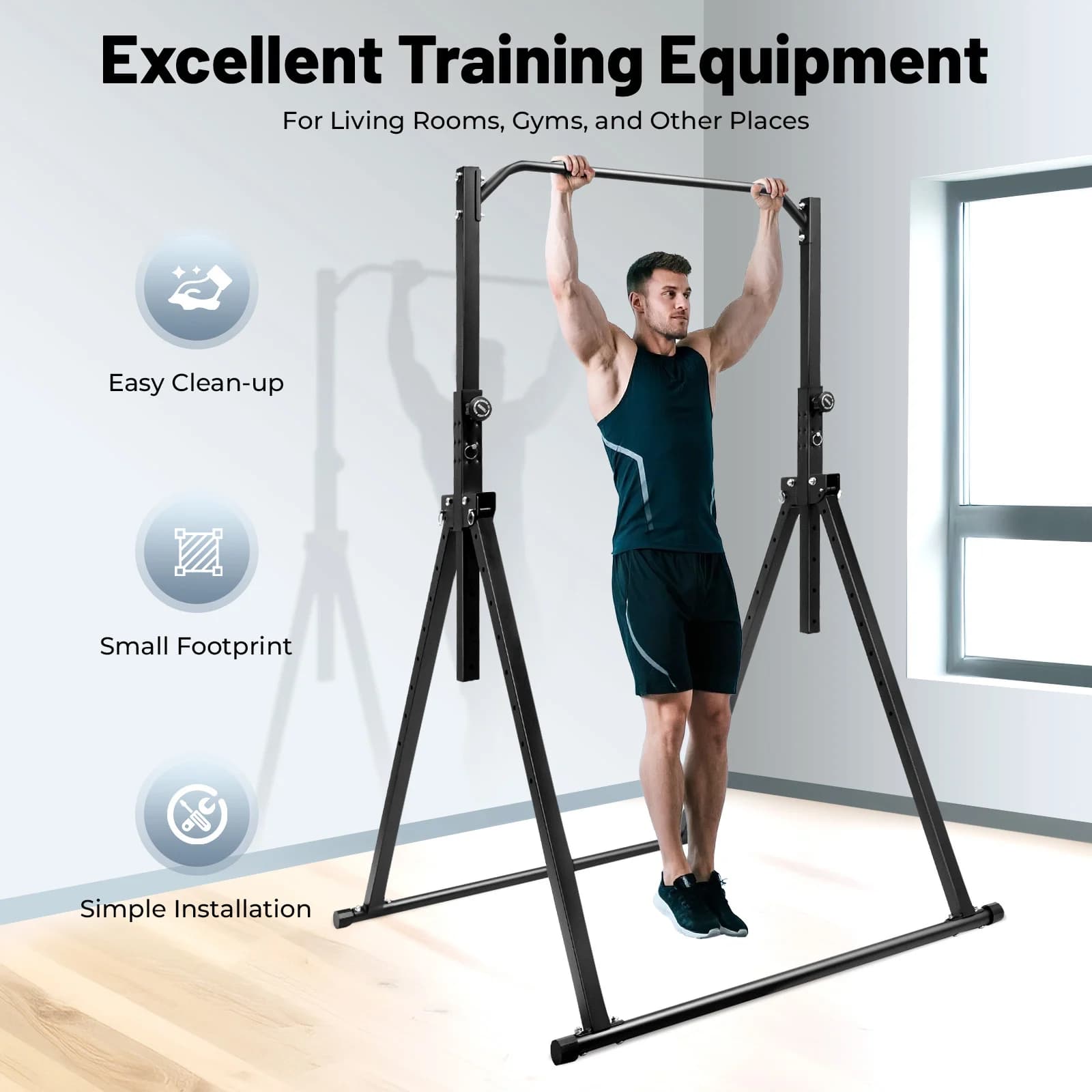 1.75-2.3m Adjustable Carbon Steel Traction Bar, Foldable Max 200KG Pull Up Bar with Safety Pin & Mount Accessories for Home Gym Workout