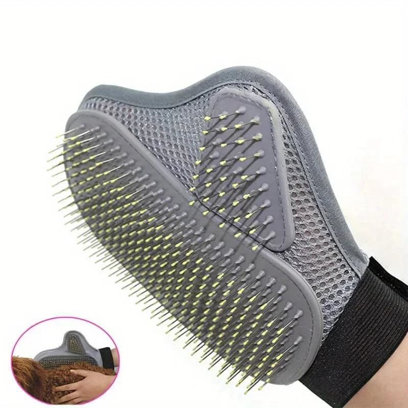 Guanto per toelettatura per animali Gentle Deshedding - Spazzola efficiente per la depilazione di cani e gatti con punte per massaggio