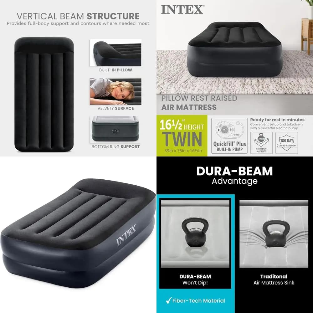 Double Portable Inflatable Mattress with Integrated Pump and Camping Bearing and Guests