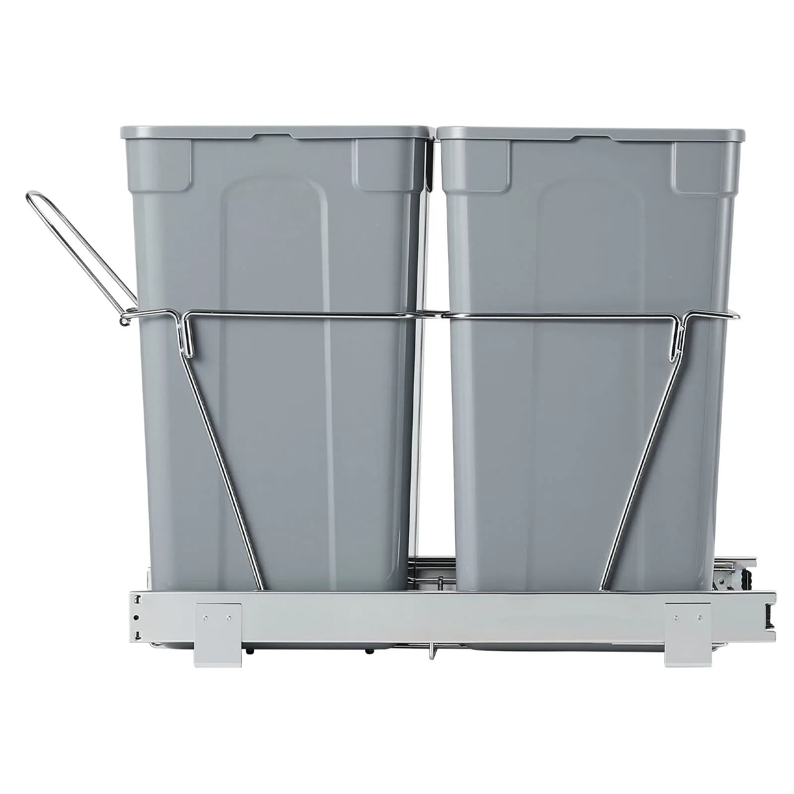 Kitchen Cabinet Pullout Garbage Bin, 27QTx2 Dual Under Sink Waste Disposal and Recycling Unit, Under Counter Trash Holder, Equip