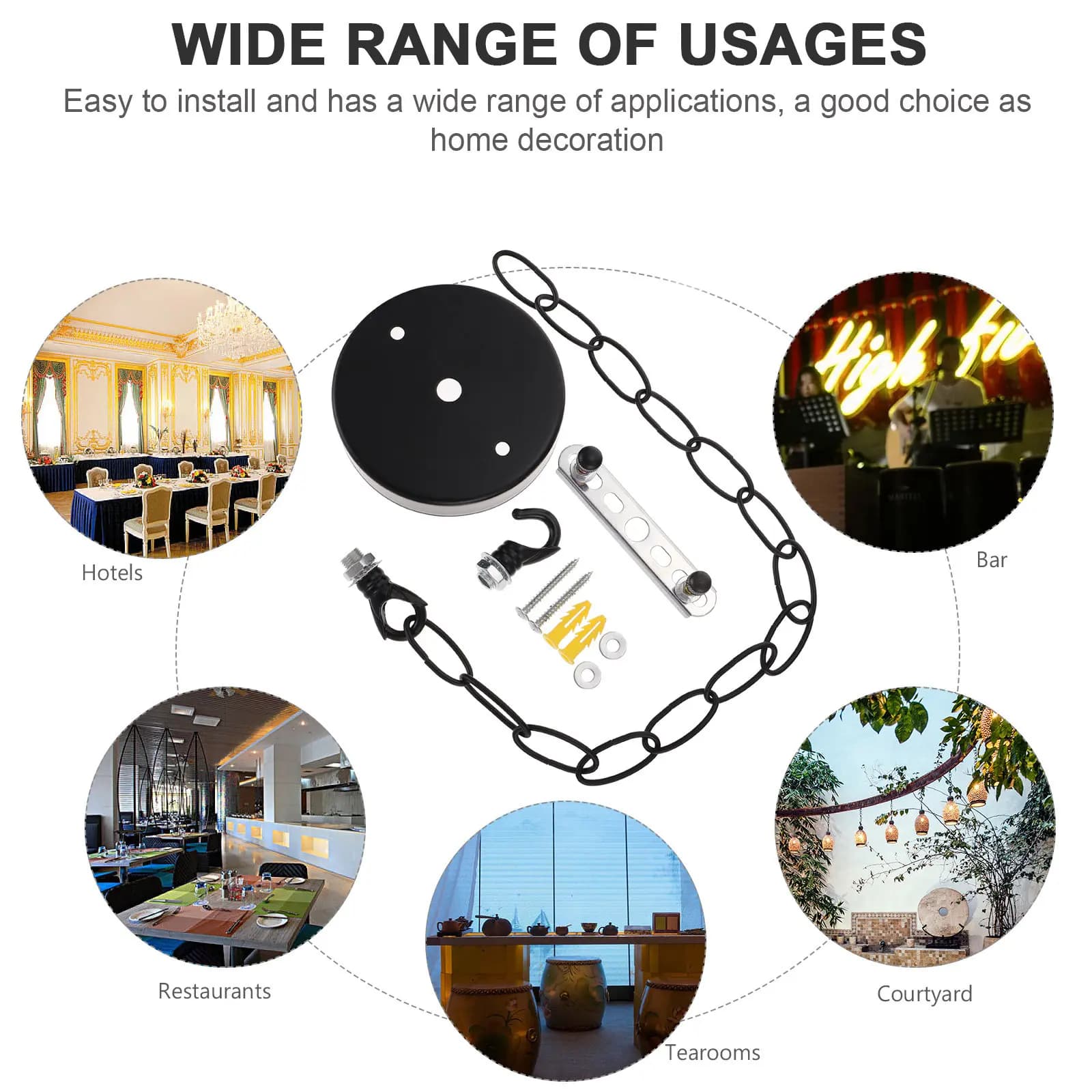 1 set di kit per lampadario in ferro resistente, per lampada a sospensione, piastra di montaggio a soffitto resistente alla ruggine, copertura decorativa
