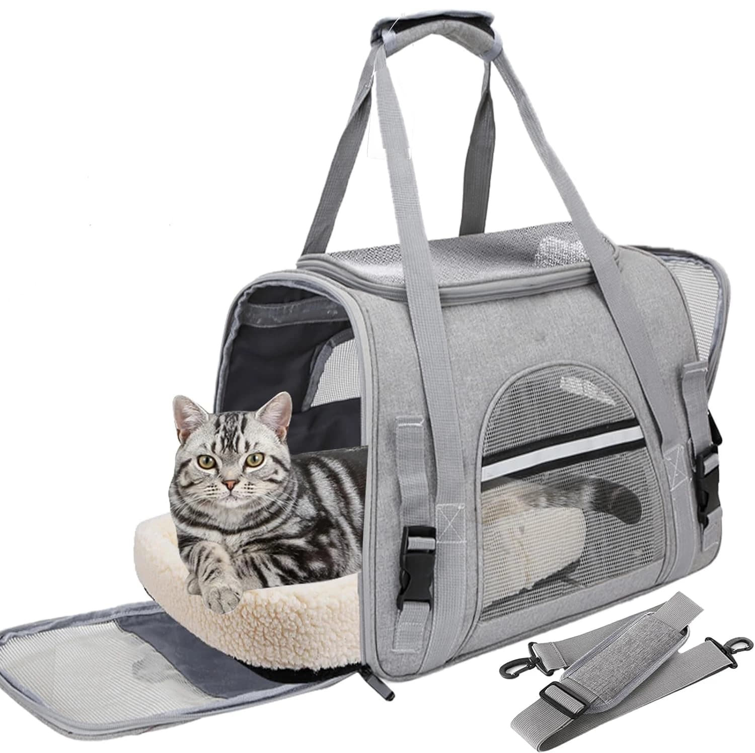 Borsa da trasporto per animali domestici approvata per il trasporto aereo, per gatti e cani fino a 9 kg, morbida, da viaggio, con tappetino.