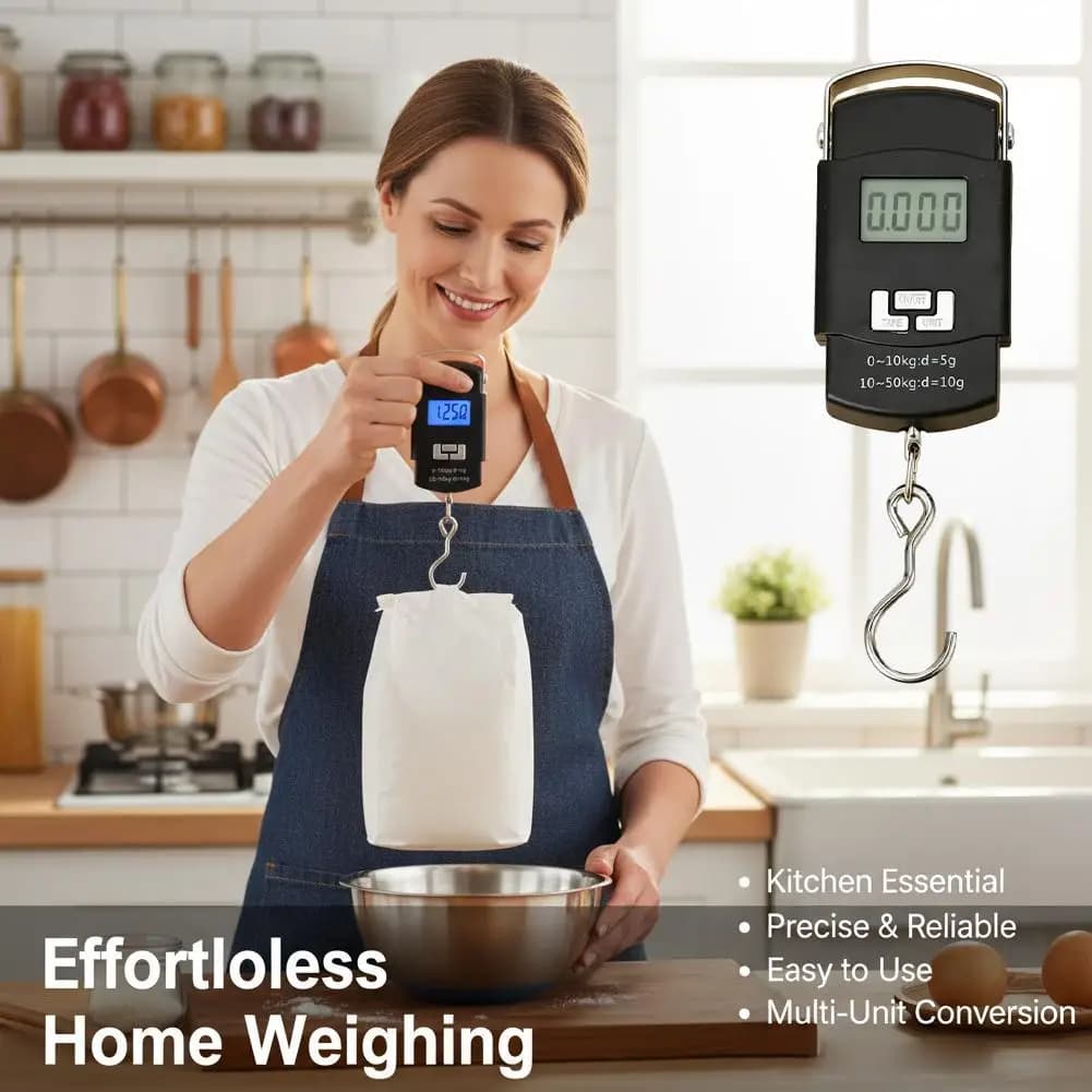Portable Scale with Rule Digital LCD Display 50kg Electronic Luggage Hanging Suitcase Travel Weighs Baggage Weight Balance Tool